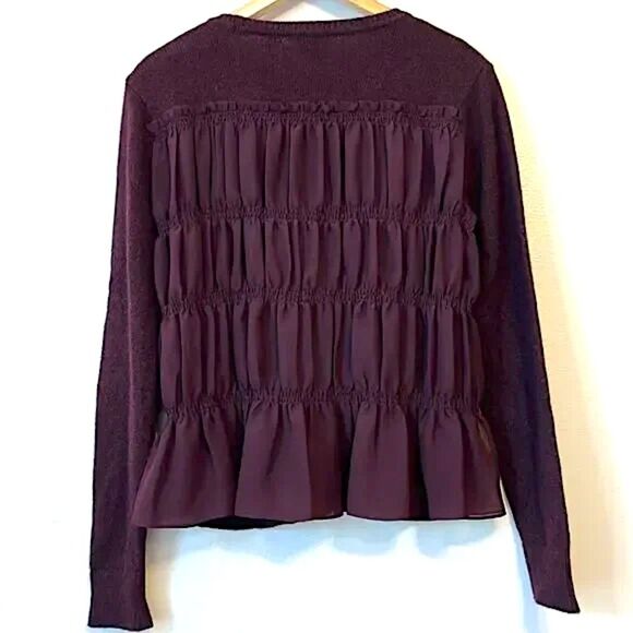 Club Monaco Wool Blend Ruffle Back Sweater Pleated Whimsigoth Purple Sz Medium - Picture 3 of 6
